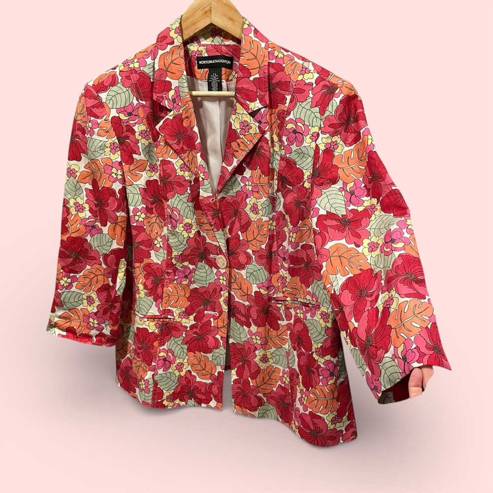 Cute vintage 90s-Y2K linen flower power maximalist cottagecore blazer bright